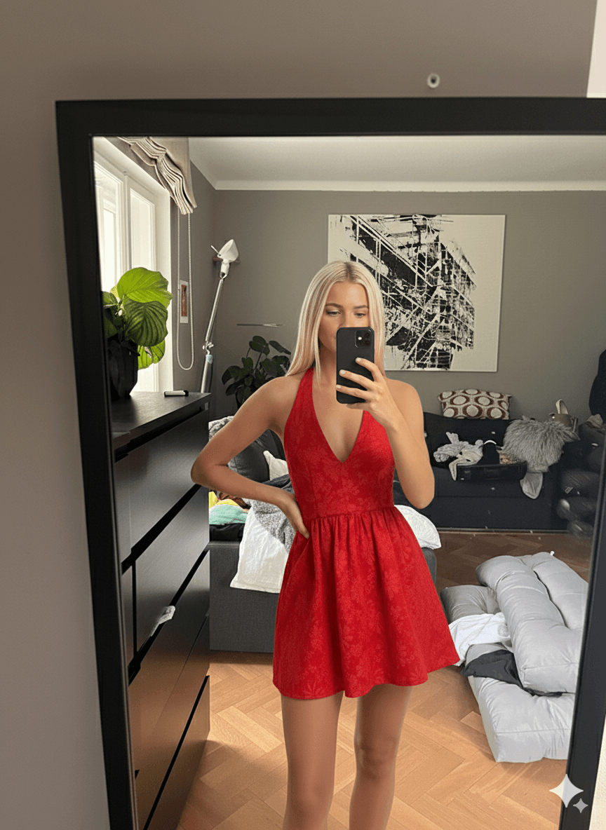 On-model images with consistent backgrounds.